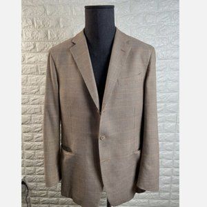 Ermenegildo Zegna Cashco Cashmere Brown Plaid Windowpane Jacket 3B 44 R